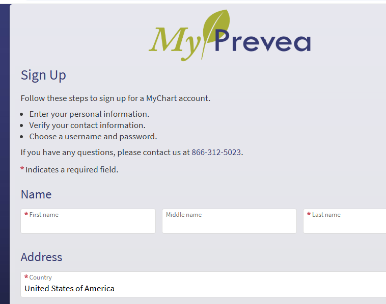 Create MyPrevea Account